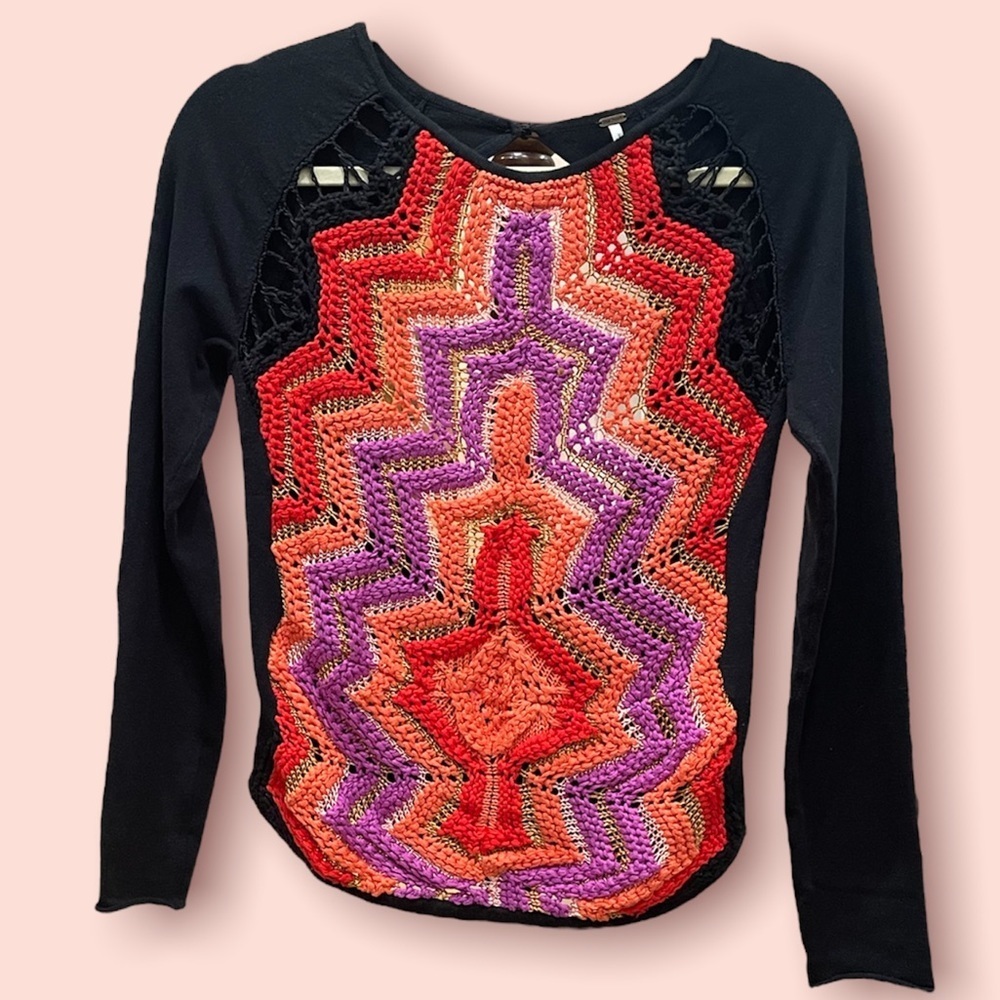 Free People Crochet black sweater EUC